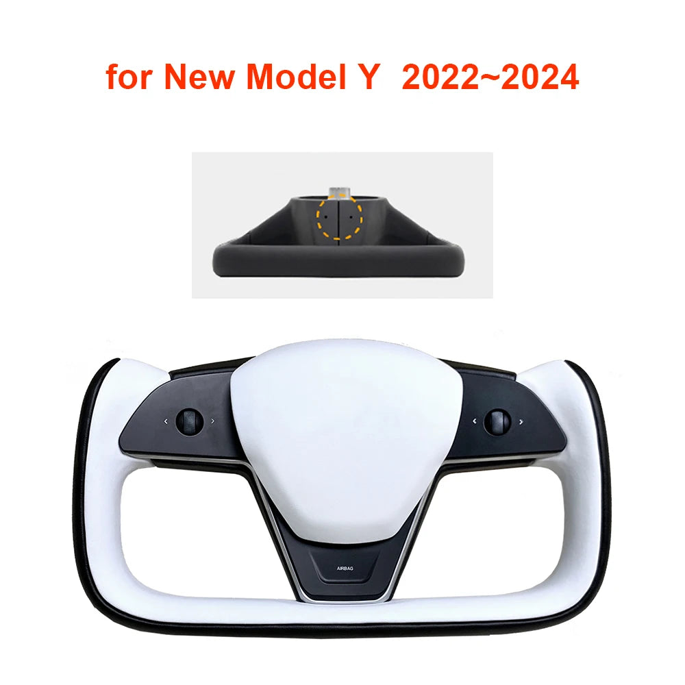 CSSBOON New Design 377mm Yoke Steering Wheel for Tesla Model 3 Model Y Color Mixed Racing Sport Nappa Leather Car Handle