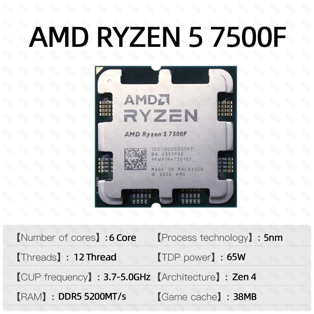 Maxsun AMD Ryzen Set R5 7500F with B650 Motherboard DDR5 32GB Support E-key PCIE&USB Protocol WIFI ARGB 2*NVME M.2 Gameing Board