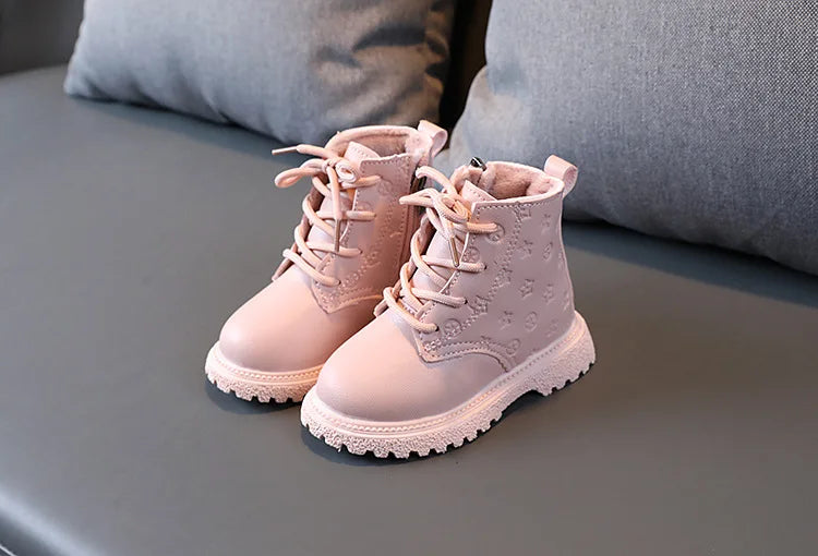 Botas Girl Shoe High Top Kid Shoe2024winter Fashion Child Boot Boy Leather Shoe Allmatch Ankle Boot Warm Girl Boot Bota Infantil