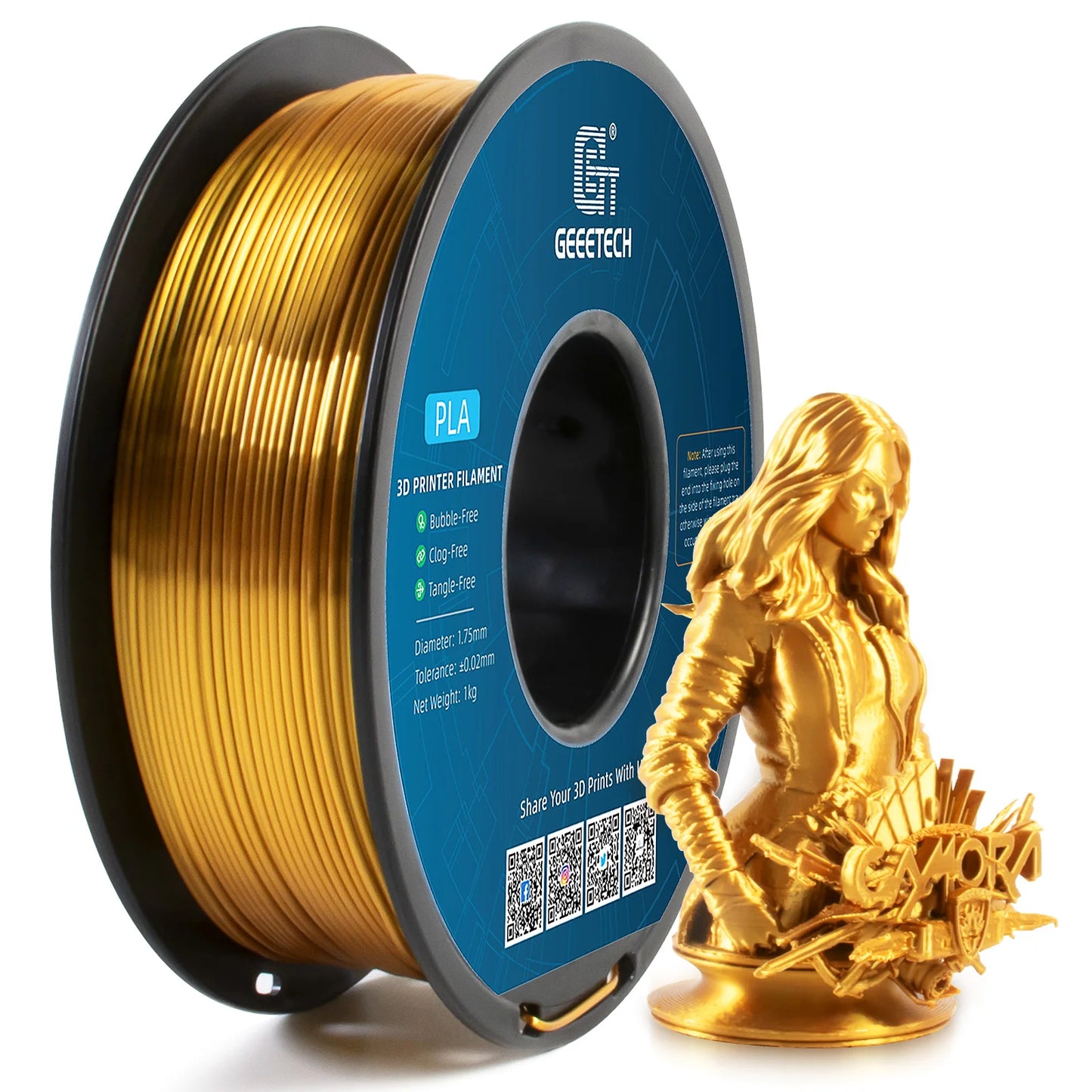 GEEETECH 10Kg 3d Silk PLA Filament 1.75mm Spool Wire For 3D Printer Material,Safety, Vacuum packaging