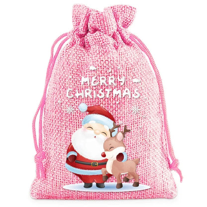 Linen Cotton Drawstring Bags Merry Christmas Decoration 2024 Christmas Navidad Natal New Year 2025 Packing Gift Candy Bag