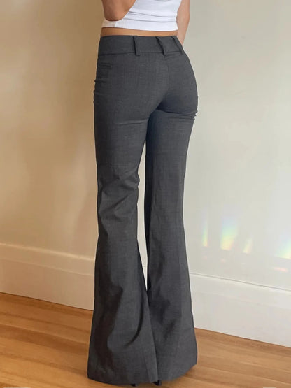 IAMSURE Office Ladies Basic Slim Solid Suitpants Y2K Elegant Fashion Low-Waisted Flare Pants Women 2024 Autumn Spring Streetwear