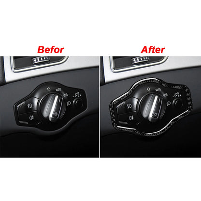 Carbon Fiber Interior Car Headlight Switch Button Frame Sticker Cover Trim Decal For Audi A4 S4 RS4 B8 8K A5 S5 RS5 8T 8F Q5 SQ5