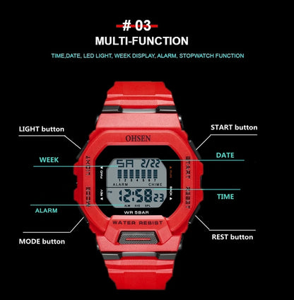 New OHSEN Green Hombre Male Digital Watches 5ATM Dive Man Mens Sports Wristwatches Hand clocks Man Watch Reloj Masculino