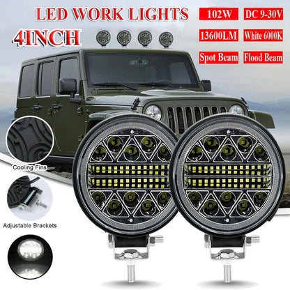 4" 102W Car LED Bar Work Light 12V 24V Spot Flood Flash Off Road Truck Boat 4x4 Atv Suv Driving Fog Headlights