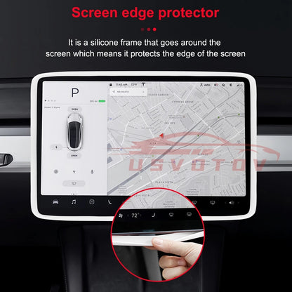 For Tesla Model Y 3 Highland Screen Protector Silicone Frame Center Console Accessories Display Edge Rubber Cover 2024 2023 2022