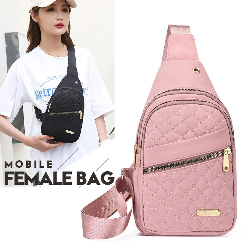 Women Pink Chest Bag 2024 Ladies Waterproof White Chest Backpack Shoulder Bag Oxford Cloth Crossbody Bag Cycling Sports Backpack