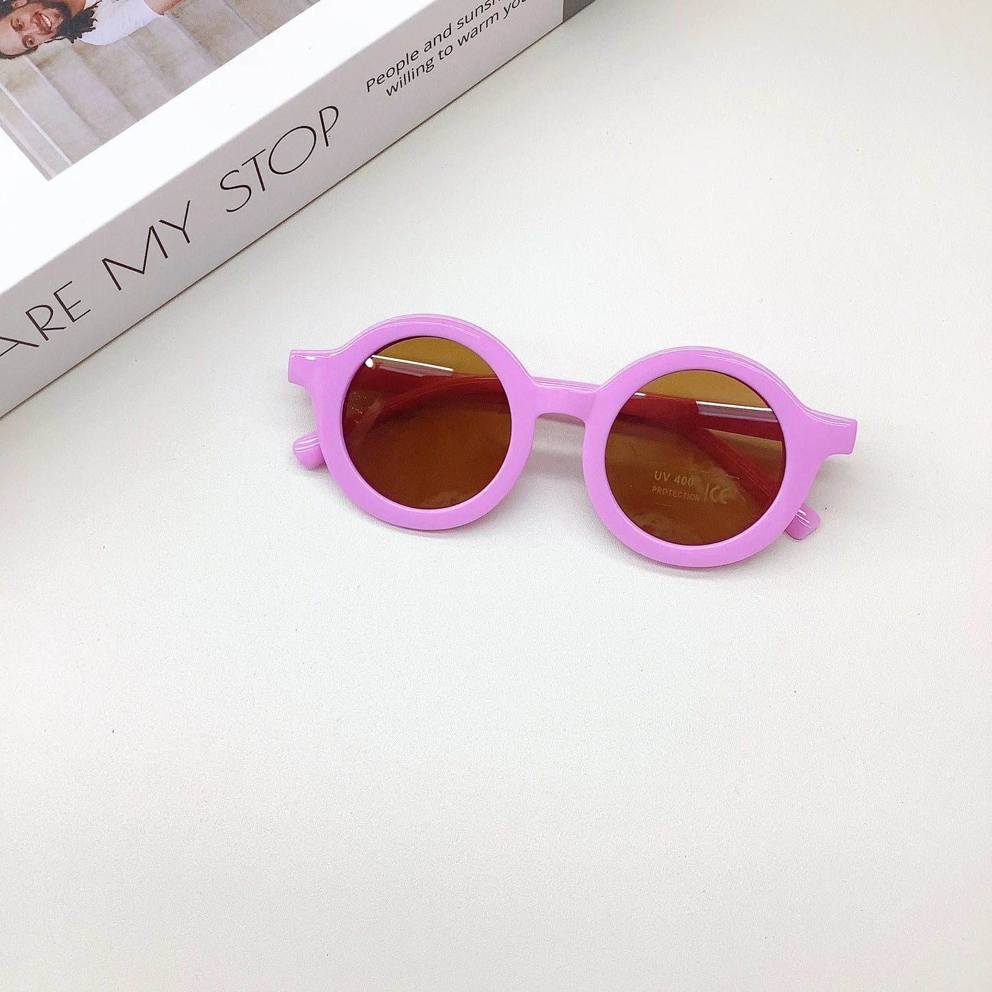 Free shipping children's color round frame light PC cute small face sunglasses