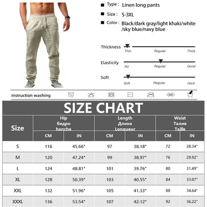 New Men's Linen Pants Male Summer Breathable Cotton Solid Color Linen Trousers Fitness Streetwear Sweatpants Male