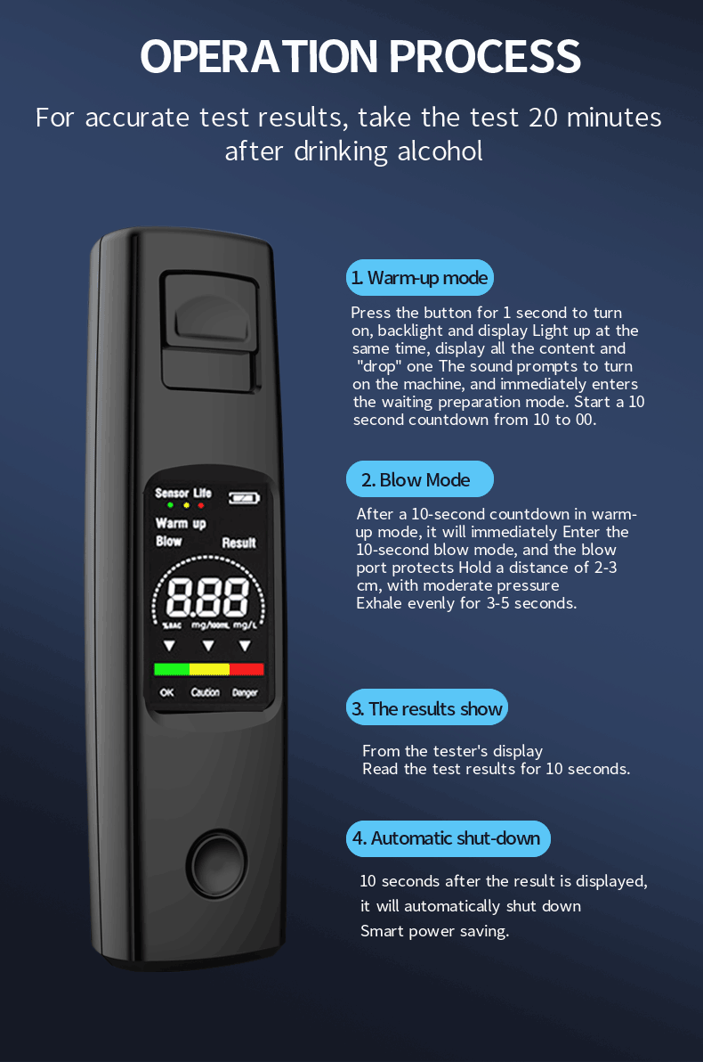 Portable Alcohol Tests Professional High Sensitivity Breathalyzer Alcohol Test Type-C Charging Digital Breath Alcohol Tester