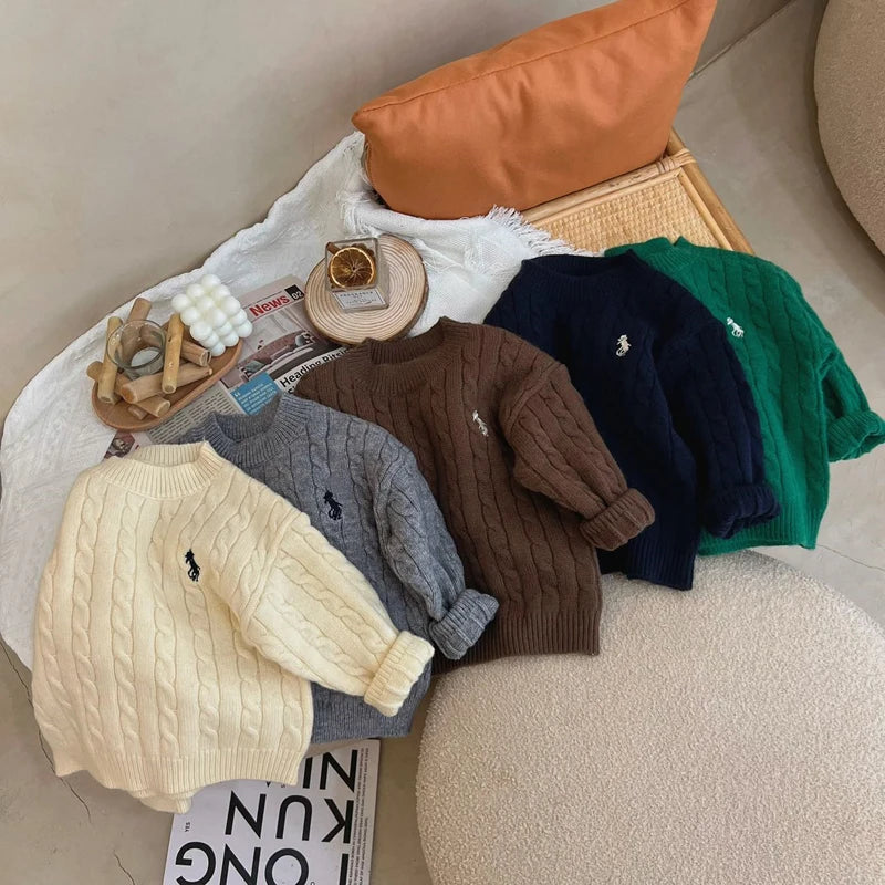 IYEAL Spring and Autumn Children's Sweaters Boys Girls Treasure Knitted Retro Pullovers Raglan Jackets Loose Cotton Tops