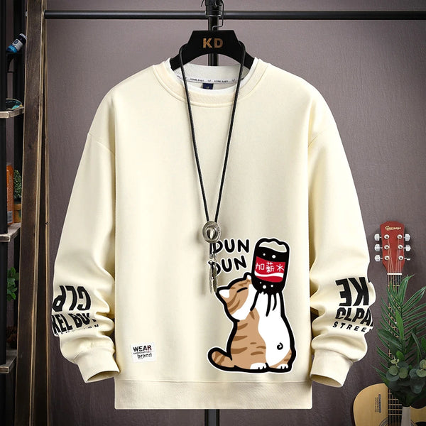 T-shirt con stampa grafica divertente e carina con gatto, da donna, oversize, ampia, casual, a maniche lunghe, da uomo, taglia S-5XL