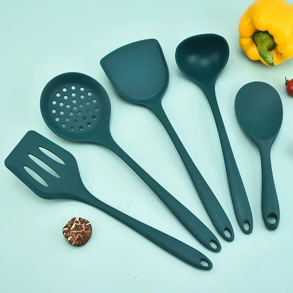 Set da 5-11 pezzi in silicone per utensili da cucina, cucchiaio da zuppa, spatola, scolapasta, cucchiaio, padella antiaderente, utensili da cucina.
