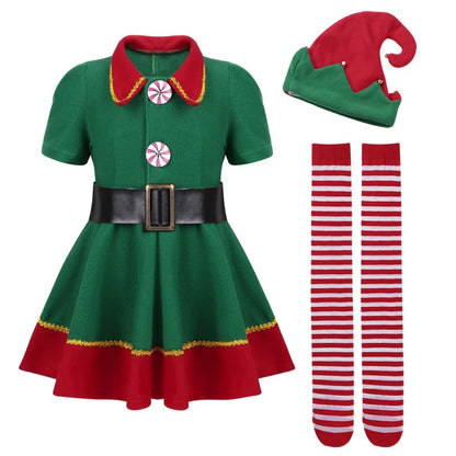 2024 Green Elf Girls Christmas Costume Festival Santa Clause for Toddler New Year Kids Baby Clothing Set Fancy Xmas Party Outfit