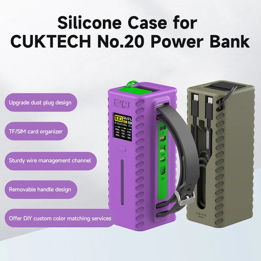 Silicone Case for CUKTECH No.20 Power Bank TF Sim Card Eject Pin Needle Storage Case USB C Cable Organizer with handle design