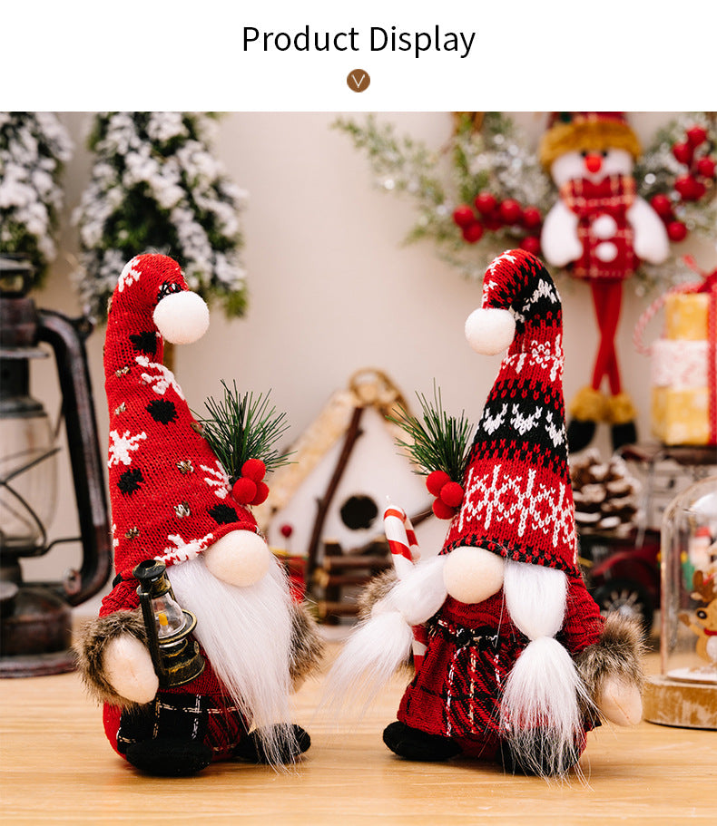 Christmas Decorations Gnome Plush doll Knitted Hat Dwarf Doll Christmas Ornaments Handheld Crutch Faceless Doll Xmas Kids Gift