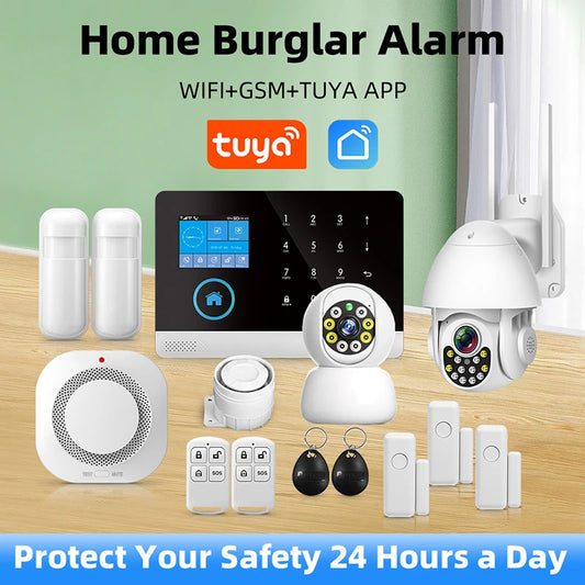 Wireless Home Alarm System Tuya Smart Home WIFI GSM Security Alarms For Home With Motion Sensor With Alexa &amp; Google Home 