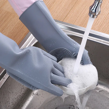 Silicone Dishwashing Gloves Dishwashing and Laundry Insulated Kitchen Cleaning Household Gloves Pet Bathing Gloves