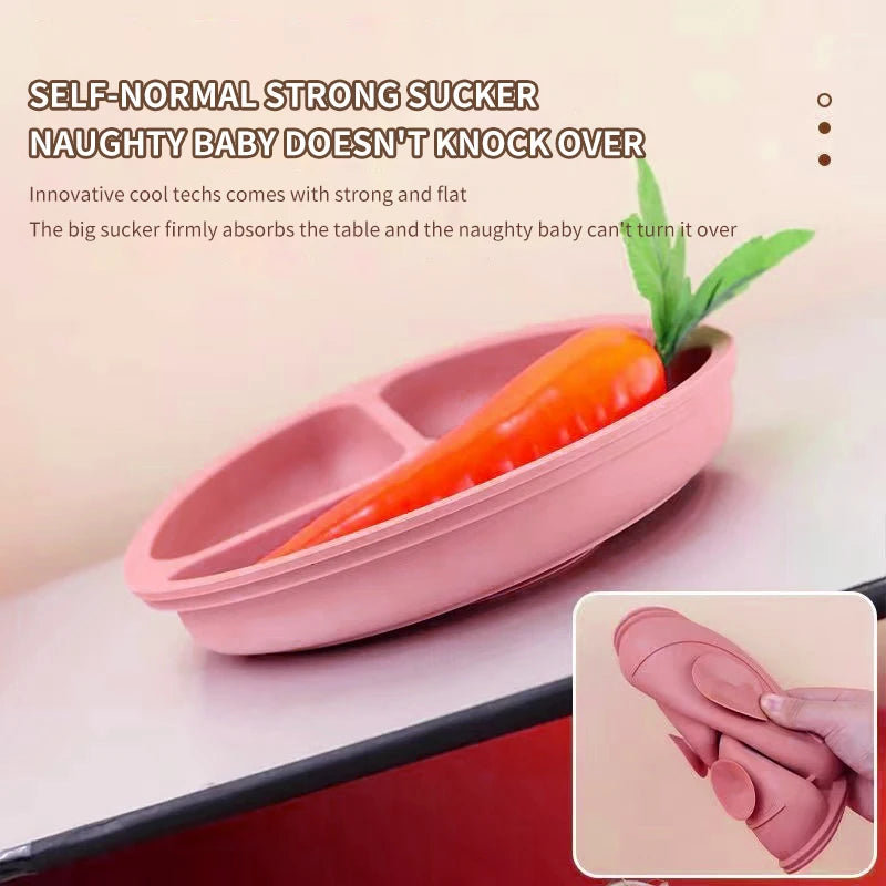 3Pcs Silicone Baby Feeding Set BPA Free Suction Bowl Divided Plate Spoon Fork Silicone Bibs Children Tablewar