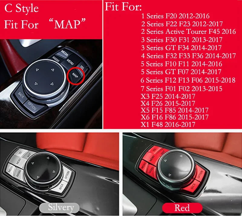 For BMW 1 2 3 4 5 6 7 Series X1 X3 X4 X5 X6 F10 F30 F15 F16 5pcs Aluminium Alloy iDrive Center Multimedia Buttons Cover Trim