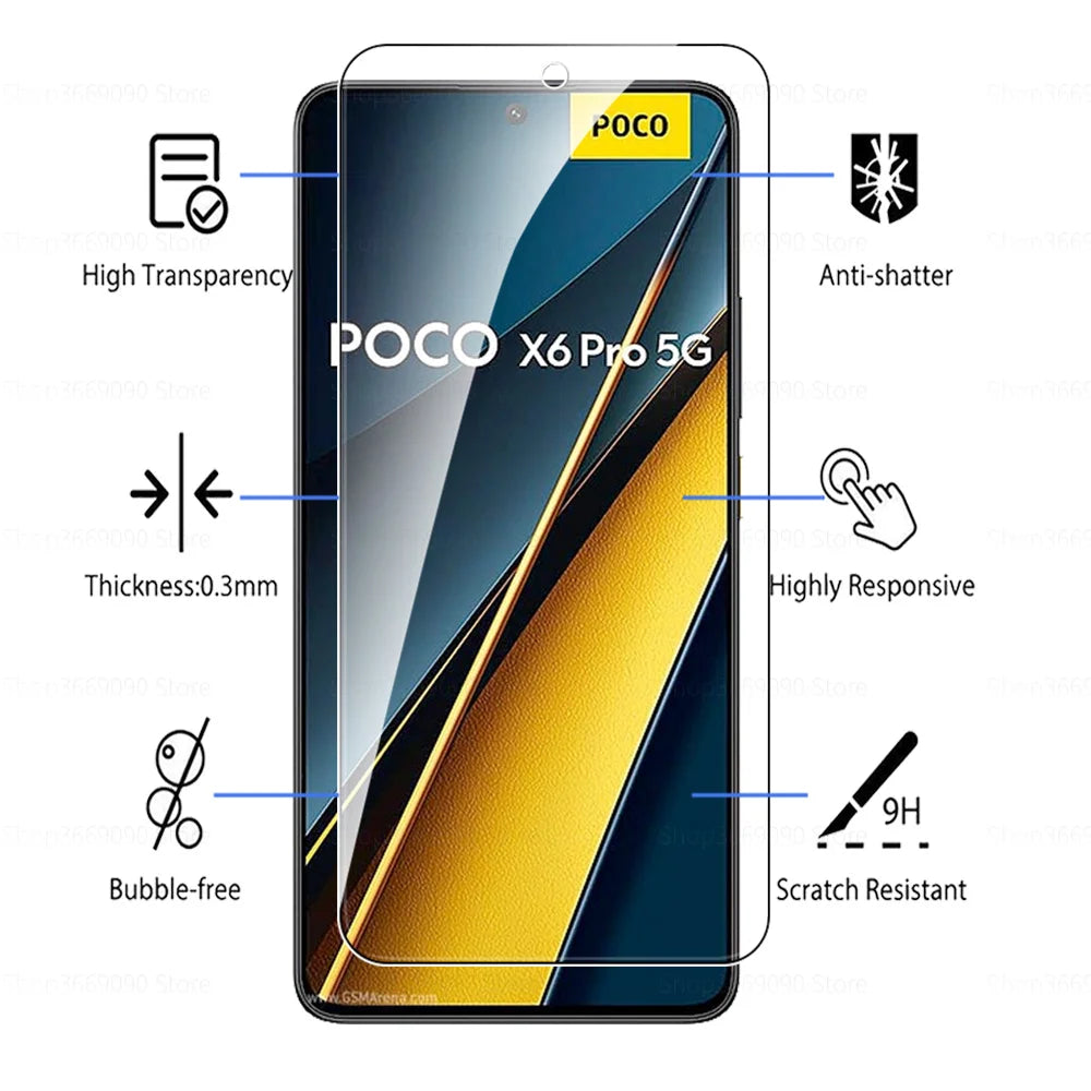 6in1 Protective Glass Case For Xiaomi Poco X6 Pro 5G Tempered Glass Poko Little X6 X 6 X6Pro PocoX6 Camera Protector Cover Film