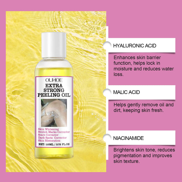 Olio esfoliante per la pelle 30/110 ml, olio esfoliante per il corpo super forte, illuminante per il tono della pelle, idratante per la cura della pelle, olio giallo esfoliante