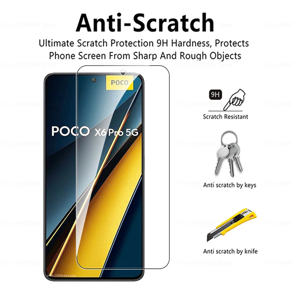 6in1 Protective Glass Case For Xiaomi Poco X6 Pro 5G Tempered Glass Poko Little X6 X 6 X6Pro PocoX6 Camera Protector Cover Film