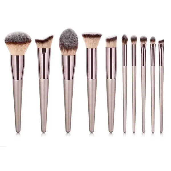 Set completo di 10 pennelli per il trucco color oro champagne, per fondotinta, cipria in polvere, fard, correttore, ombretto, set professionale.