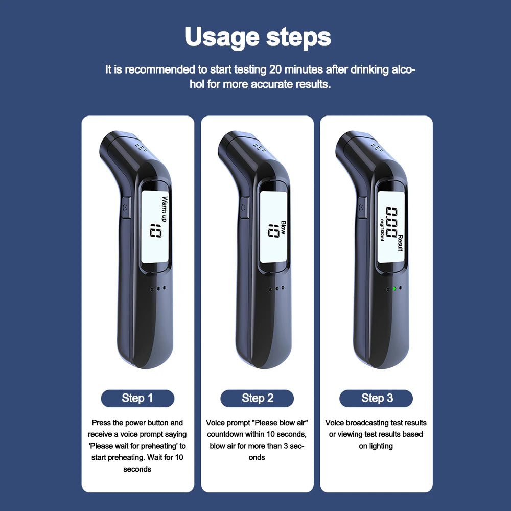 Alcohol Tester Non-Contact High Precision Alcohol Tester USB Rechargeable Breathalyzer Diagnostic Tool With LCD Digital Display