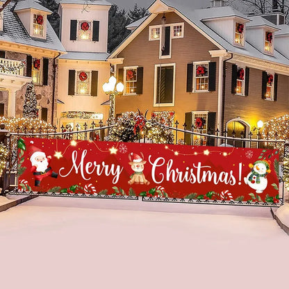 Christmas Outdoor Banner Flag Merry Christmas Decoration for Home 2024 Xmas Ornament Navidad Natal Noel Gift Happy New Year 2025