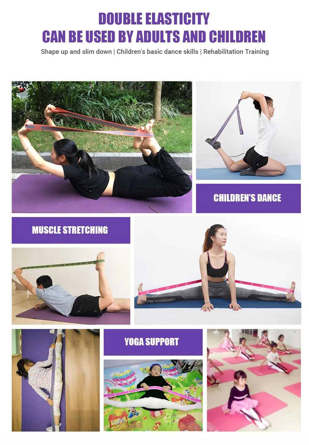 Multi-Section Elastic Yoga Resistance Bands Adult Child Dance Training Gym Home Pilates Exercise Pull Strap Belt Fitness Sport