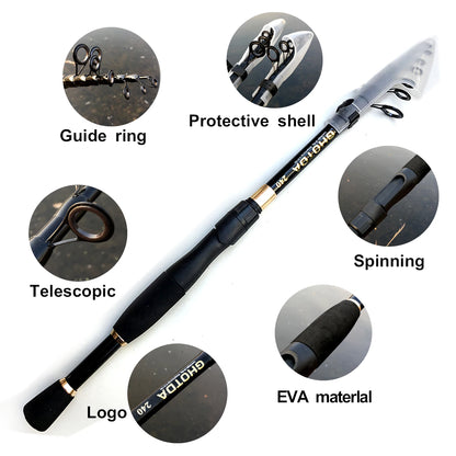 Telescopic 1.6-2.4m  Fishing Rods Ultralight Weight Spinning Casting Carbon Pole Fishing Accessories Lure Weight 10-30g