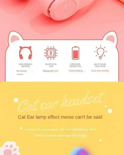 Hot P47M Wireless Headphone Flash Light Cute Cat Ears Fone with Mic Control LED Stereo Music Helmet Phone Bluetooth Headset Gift