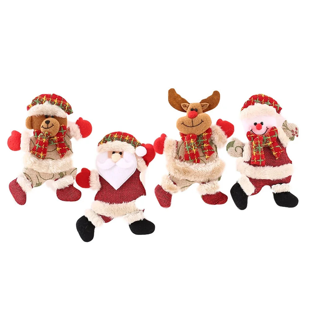 4PCS Christmas Tree Accessories Christmas Small Doll Dancing Old Man Snowman Deer Bear Fabric Puppet Small Hanging Gifts