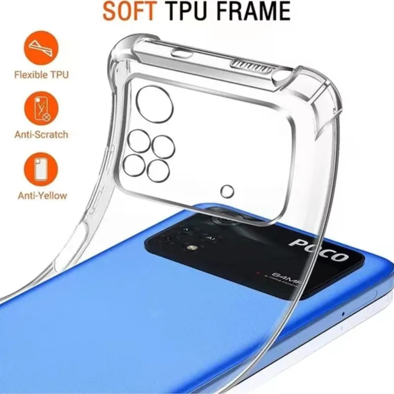 Jingjia Thick Air-Bag Silicone Clear Case For Xiaomi Poco M4 M5 M6 X3 X4 NFC X5 F3 F4 GT F5 Pro 5G C50 C51 C55 Back Cover Fundas