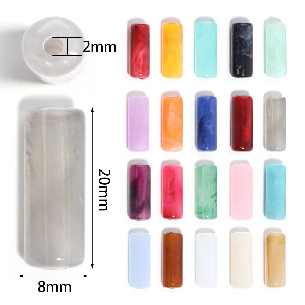 50pcs/lot Acrylic Beads Cylinder Shape Imitation Stone Tube Spacer Beads for Jewelry Making DIY Necklace Pendant Accessories