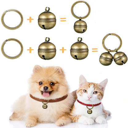 Cat Dog Collar Bells Brass Bells for Collar Dog Charm Bells Pet Pendant with Key Rings for Collars Necklace