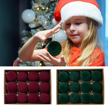 12Pcs Velvet Christmas Ball Decoration Christmas Tree Ball Ornament Pendant Hanging Decor Merry Christmas Xmas Decoration