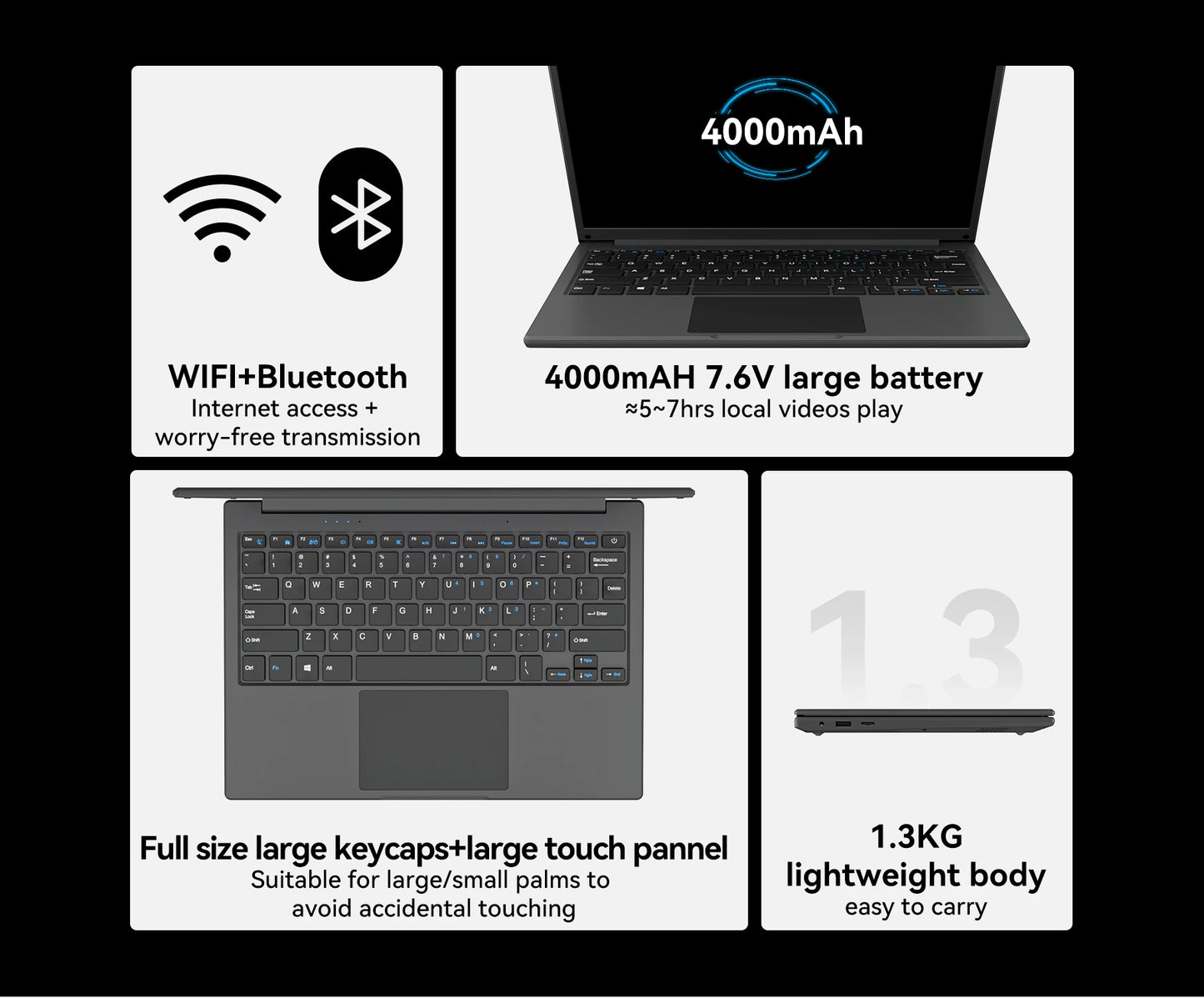 Adreamer Laptop 13.3 Inch Portable Laptops Low Price With Intel CPU 2.5K FHD IPS 8GB 1T SSD  2.5K FHD Display Notebook