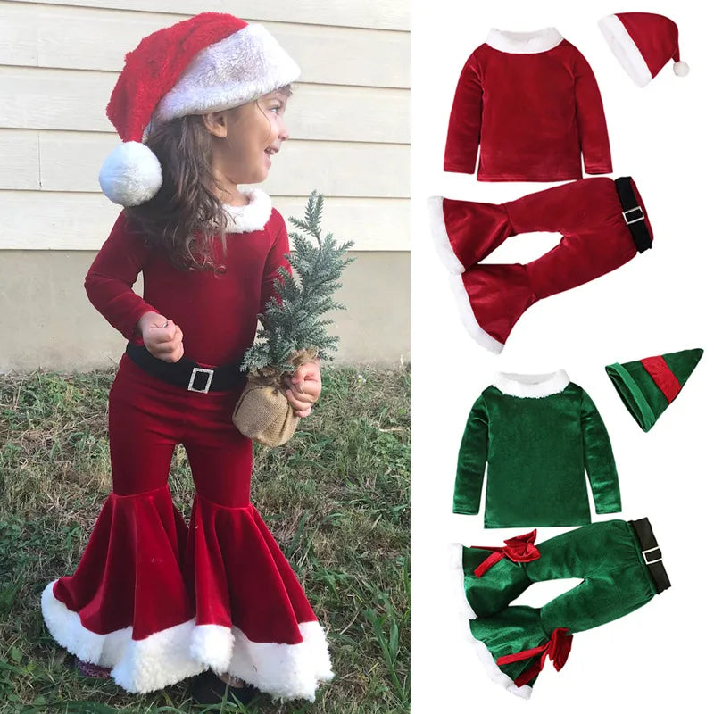 2024 Green Elf Girls Christmas Costume Festival Santa Clause for Toddler New Year Kids Baby Clothing Set Fancy Xmas Party Outfit