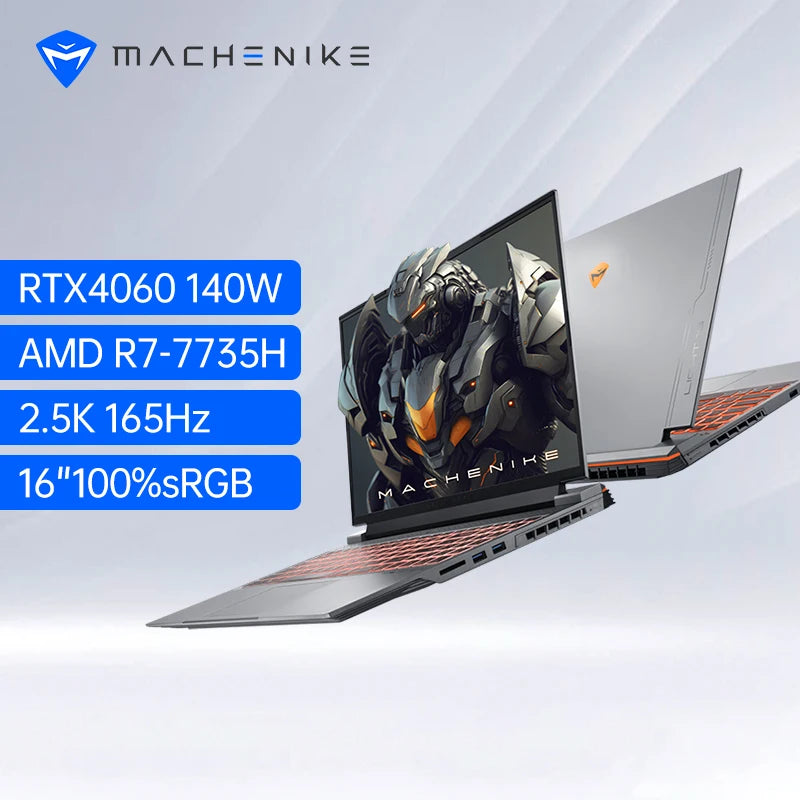 Machenike Light 16 Pro RTX4060 140W Gaming Laptop R7 7735H 16'' 2.5K 165Hz 100%sRGB 16G DDR5 1T SSD MUX Switch WiFi6