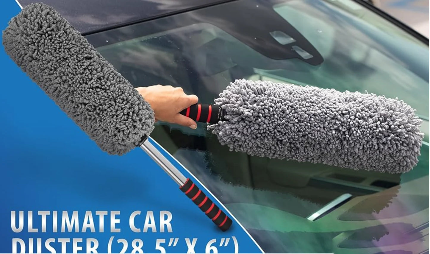 Car Duster Exterior with Extendable Handle Scratch Free Car Interior Cleaning Supplies Microfiber Duster Removes Brush Tuck SUV