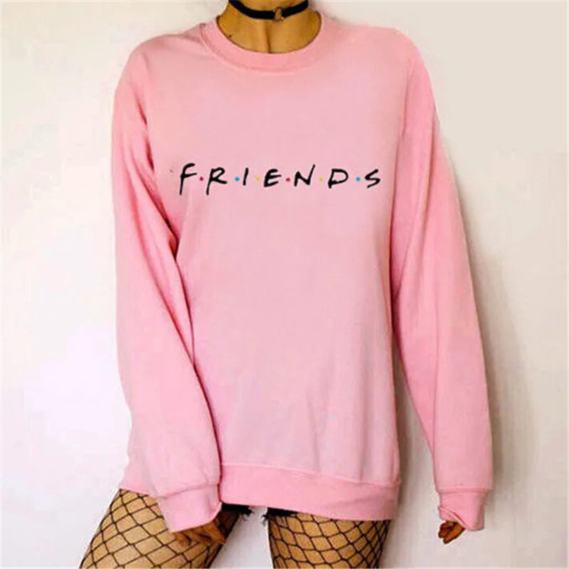 Womens Letters FRIENDS Print Long Sleeve Hoodie Sweatshirt 5 Colors S M L XL Brand New 2022 Ladies Slouch Pullover Jumper Tops