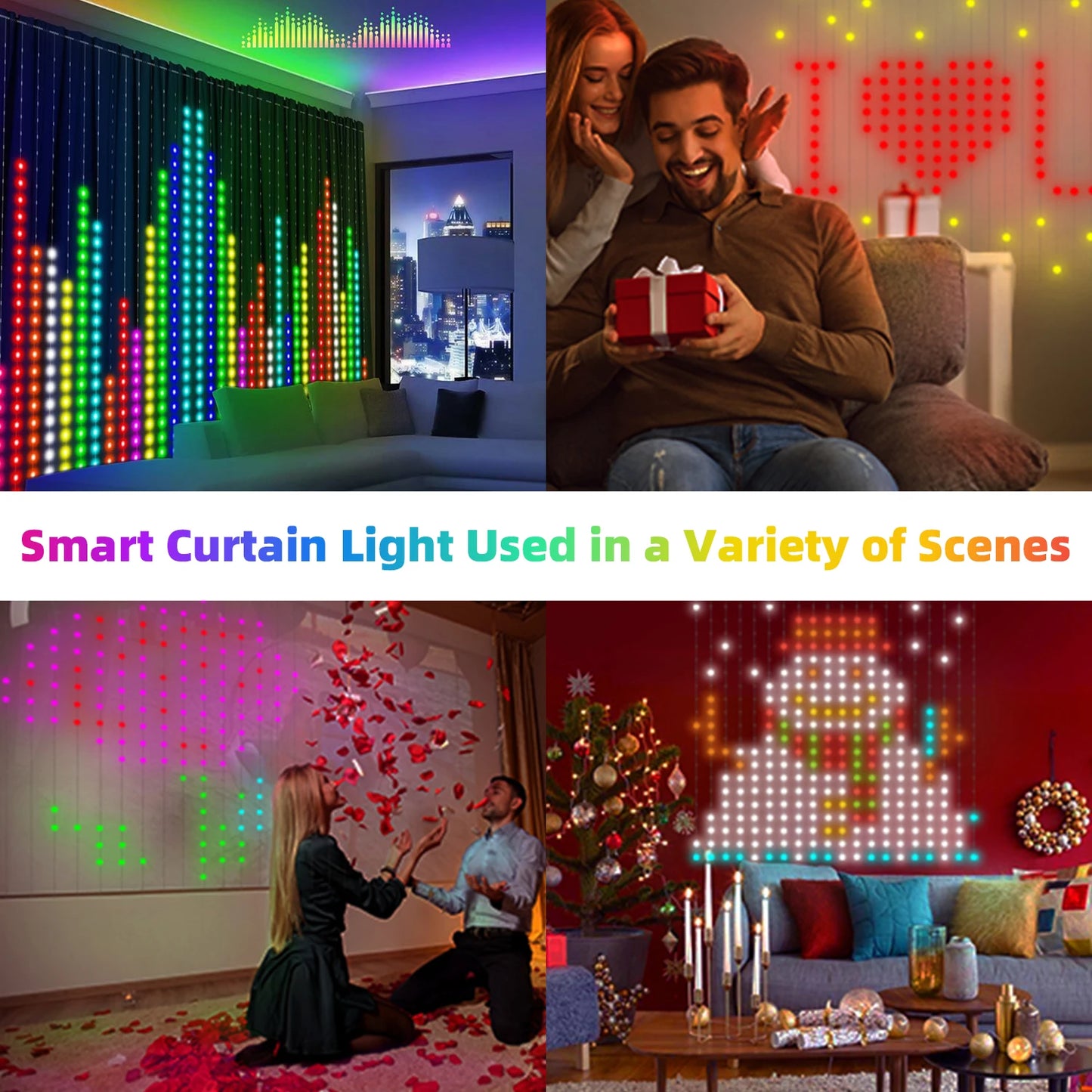 400LEDs Smart Curtain Lights Bluetooth App LED String RGB Fairy Lights DIY Music Change Display for Window Bedroom Decoration