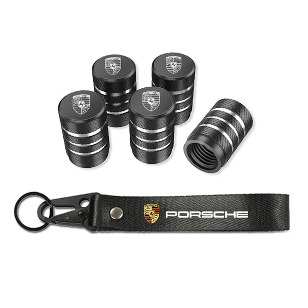 Coprivalvola per pneumatici in metallo per auto, portachiavi in nylon con stemma per Porsche Panamera Spyder Carrera Macan Boxster Cayman Cayenne 911 970 981