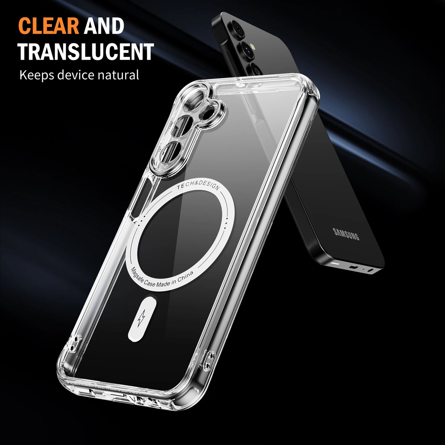 Clear Phone Case For Samsung galaxy A55 A15 S23 S24 FE S25 Ultra Shockproof Transparent Magnetic Magsafe Cover Soft Case Funda