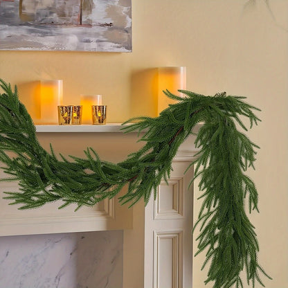 Christmas Norfolk Pine Dense Garland Artificial Greenery Real Touch Garland for Holiday Mantle Fireplace Table Home Outdoo Decor