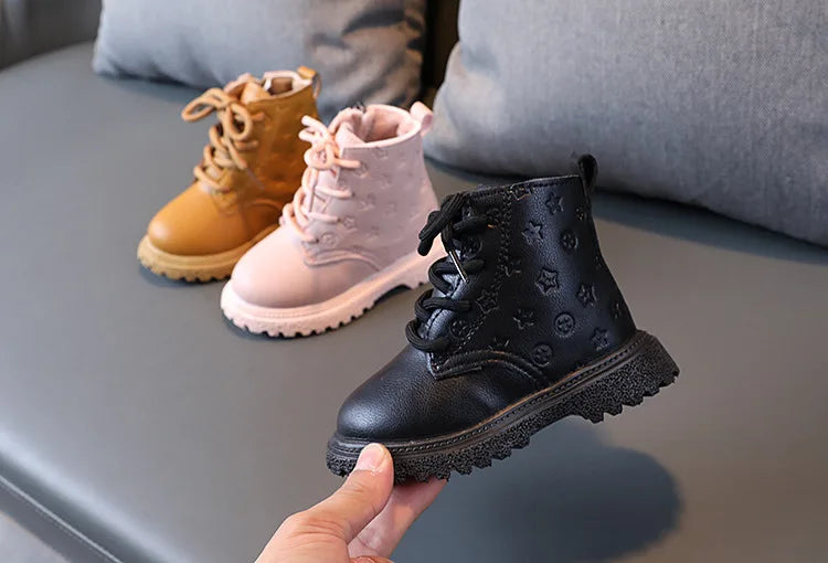 Botas Girl Shoe High Top Kid Shoe2024winter Fashion Child Boot Boy Leather Shoe Allmatch Ankle Boot Warm Girl Boot Bota Infantil