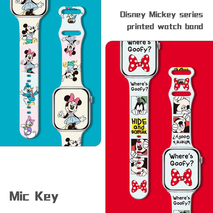 Disney Mickey Printed Strap for Apple Watch 9 8 7 SE Silicone Band Replaceable Bracelet for iWatch 45mm 44mm 42mm 40mm Watchband