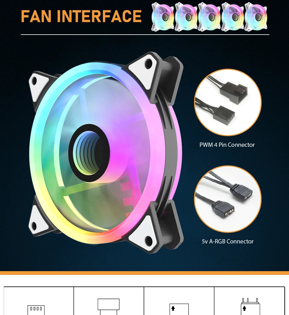 Aigo AF12 RGB FAN 120mm Pc Computer Case Fan PWM 12cm White CPU Water Air Cooler Silent Controladora ARGB Fan Cooling Ventilador